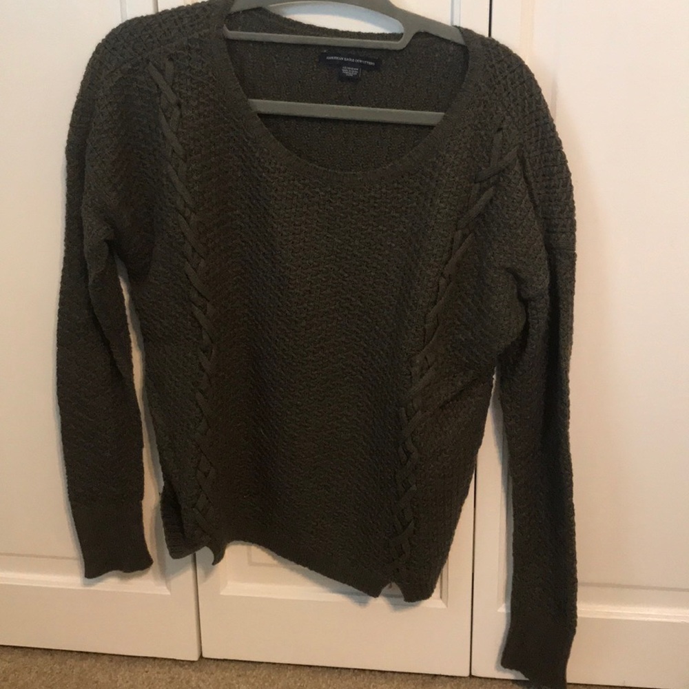 American Eagle Green Cross Detail Sweater
